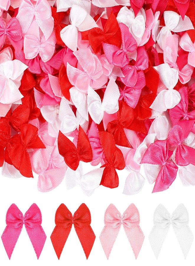 JUNEBRUSHS Valentine's Day Bows, 180Pcs Valentines Tiny Bows Mini Small Satin Ribbon Bows for DIY Craft Wedding Anniversary Decoration, 4 Colors - Image 1